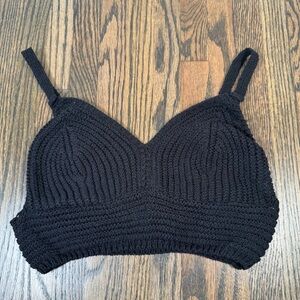 Anthropologie black crochet cropped bralette top size XS